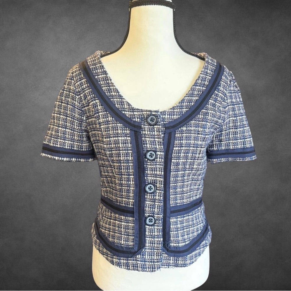 Banana Republic Navy‎ Tweed Button-Up Blouse